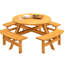 Repas de camping extérieur pour 8 personnes, création en bois massif, table de 43,3 pouces, quatre bancs, ensemble de fixation pour 2 parasols, bois de sapin,