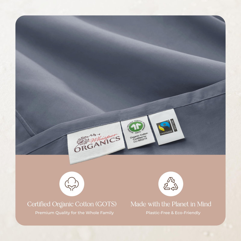 Ensemble de draps 100% coton Whisper Organic, Ensemble de draps très grand californien avec 2 t, Minéral