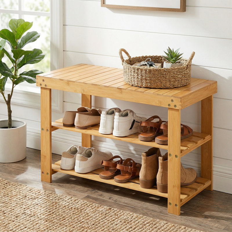 Banc de rangement à chaussures à 3 niveaux en bois massif, capacité de 159 kg, avec étagères à chaussures, organisateur de chaussures naturel pour entrée, chambre et salon