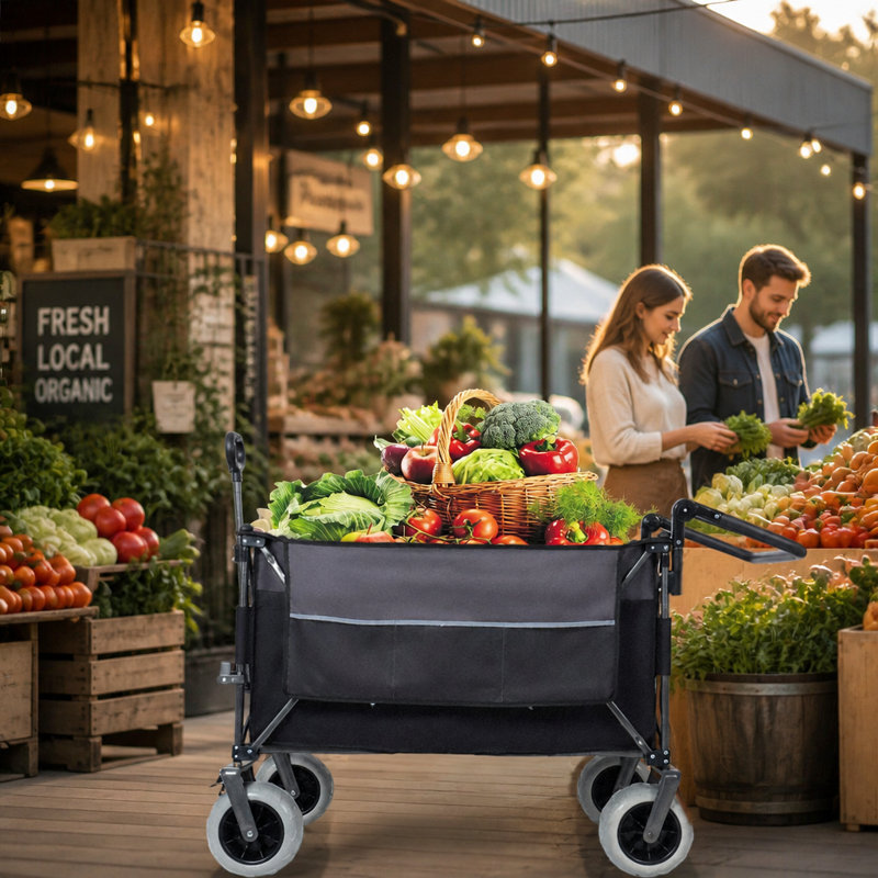 Chariot pliable multifonctionnel avec chariot rotatif et poussoir avec poignée rotative et pneus tout-terrain pour une utilisation extérieure et robuste
