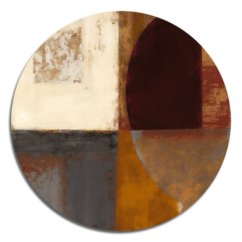 Chocolat brun élémentaire V - Art abstrait rond en métal, H 16 po x l 16 po