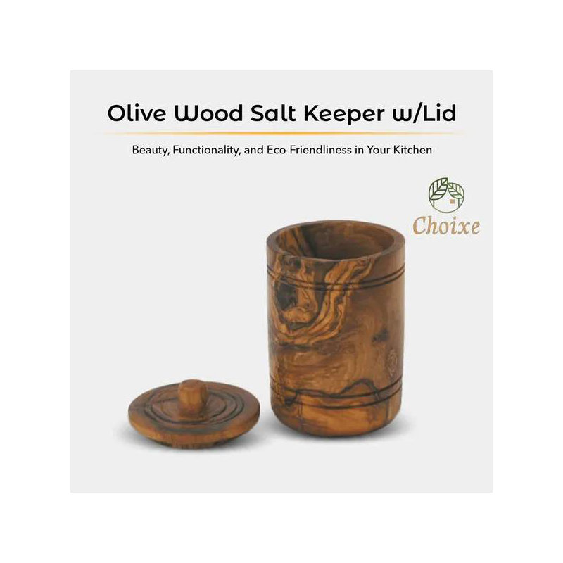 Olive Wood Spice Jar Salt Keeper w/Lid