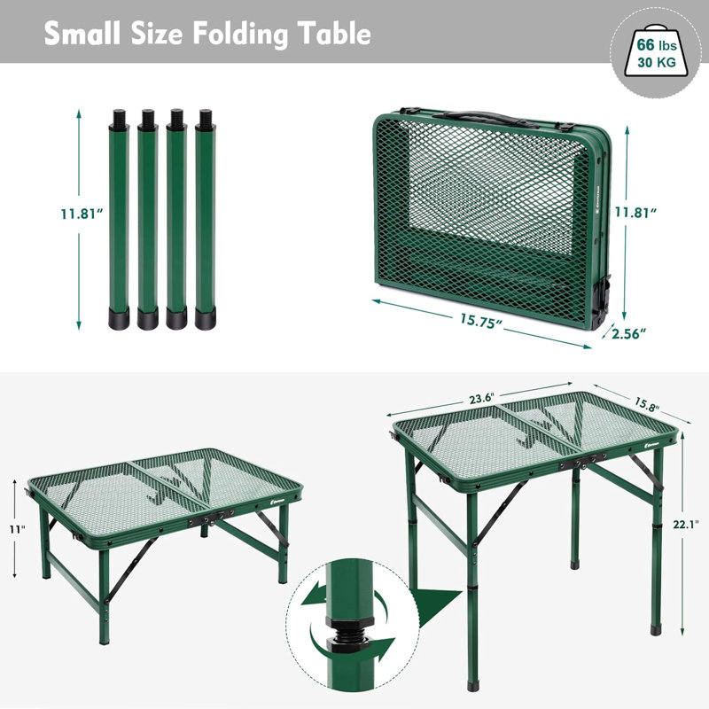 Sriyaan Rectangular Metal Folding Outdoor Picnic Table , in. W in. D, 22.1" H x 23.6" L x 15.8" W, Green