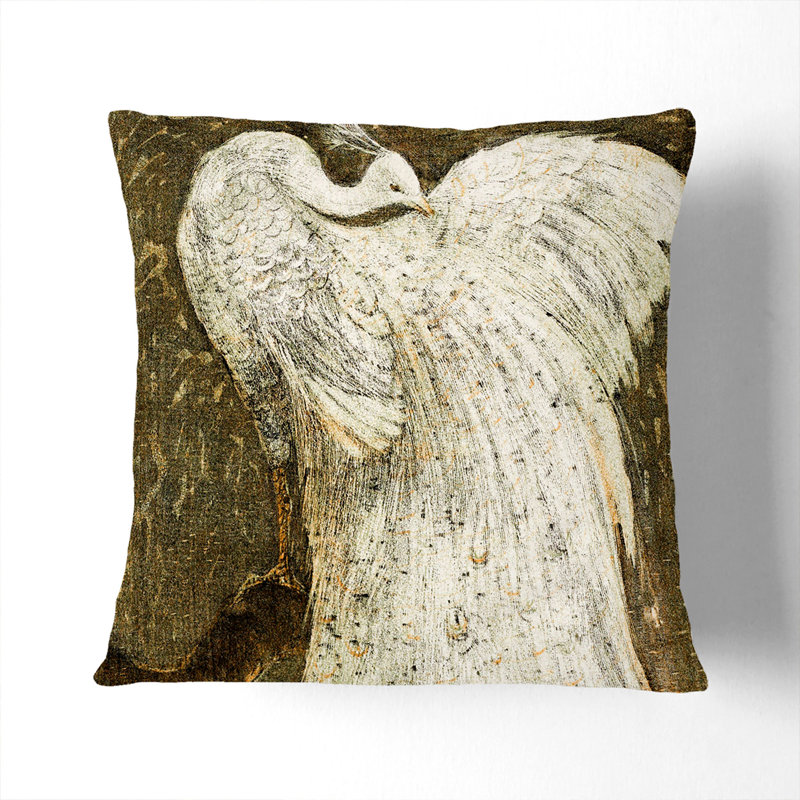 White Peacock Scatter Cushion, White, 55cm H x 55cm W x 20cm D