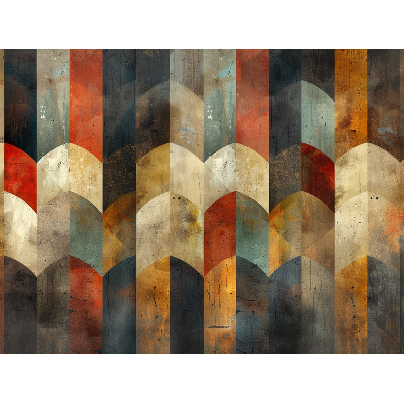 Geometric Abstract Warm Geometric Shower Curtain, 73"H x 70"W