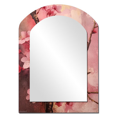 Cerisier en fleurs rose foncé collage - miroir asymétrique cerise, miroir mural décoratif arche rose, impression d'art en métal