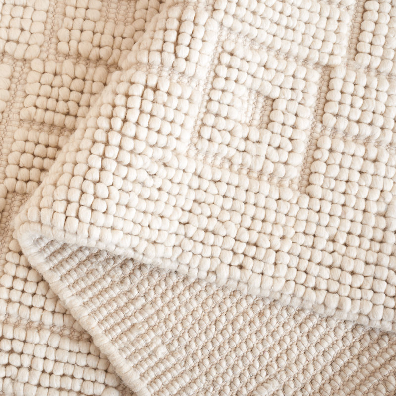 Tayyar Hand Woven Wool/Pet Wool/Cotton Geometric Rug in Ivory, Rectangle 5' x 8'