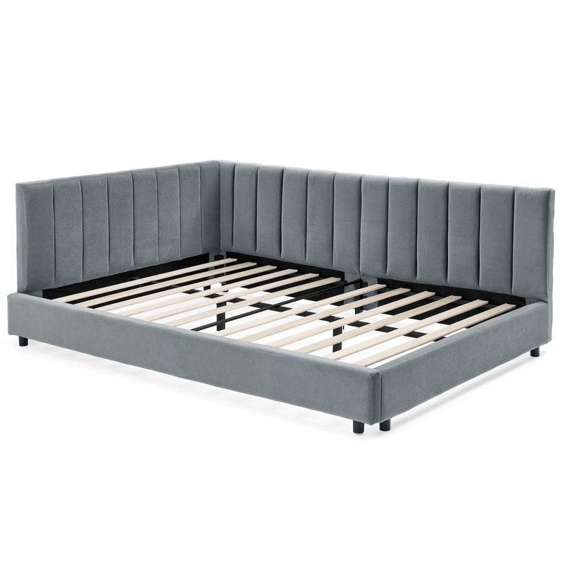 Structure de lit double, revêtement en velours pour le lit de la chambre à coucher et de l'espace de vie, accoudoirs relaxants