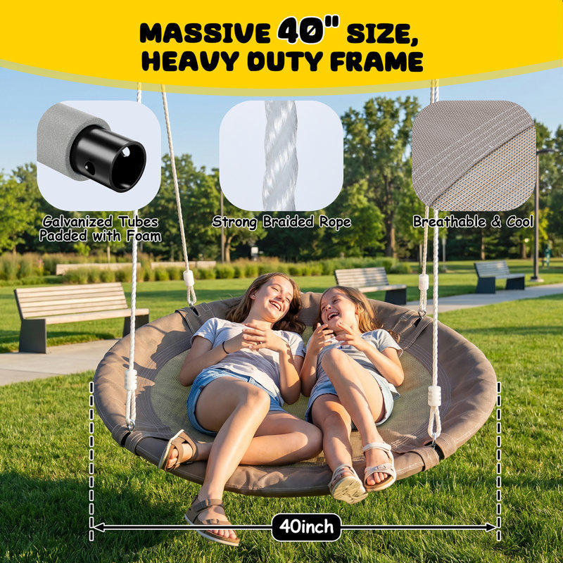 Balançoire 40 "pour enfants adultes en plein air avec 2 sangles suspendues, Beige