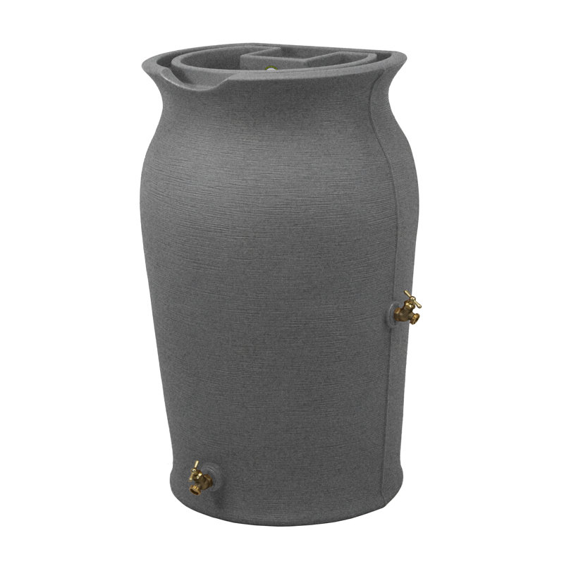 Dark Granite Plastic Rain Barrel with Dual Spigots