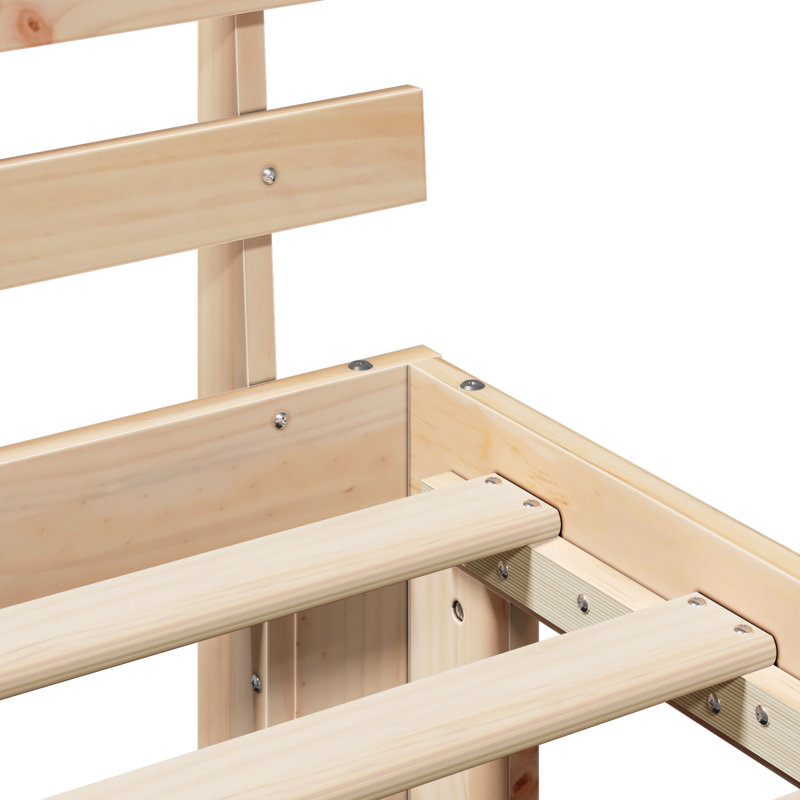 Bed Frame with Headboard Solid Pine Wood, Natural, Super King (6')