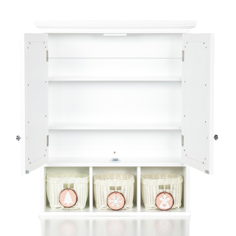 Armoire à pharmacie de salle de bain avec 2 portes - tablettes réglables, 3 paniers décoratifs de Noël au pôle Nord, fixation murale pour salle de bain, cuisine, buanderie, canne à sucre