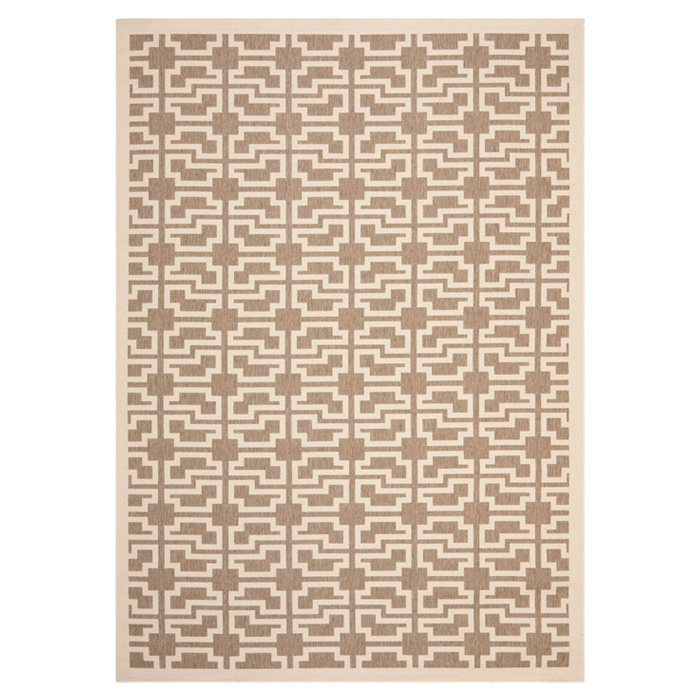 Arneshia Geometric Mocha/Beige Indoor / Outdoor Area Indoor/Outdoor Area Rug, Rectangle 5'3" x 7'7"