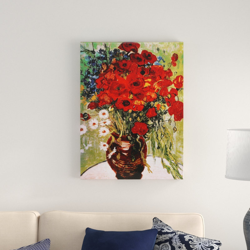  Art mural sur toile tendue - «Van Daisies and Poppies» de Vincent van Gogh pour décoration de salon, de chambre à coucher ou de bureau - 18 x 24