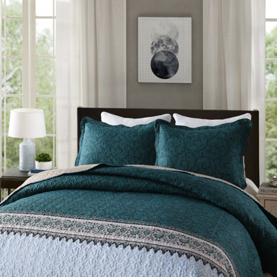 HoneiLife Classic Gradient Green Blended Quilting 3-Piece King Size Bedding sets