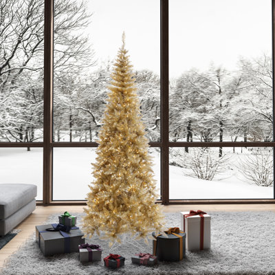 Champagne Tinsel Fir Slim Artificial Christmas Tree