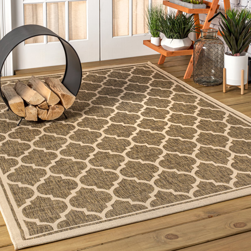 Hague Moroccan Trellis Textured Weave Brown/Beige Indoor/Outdoor Rug, Rectangle 10' x 14'