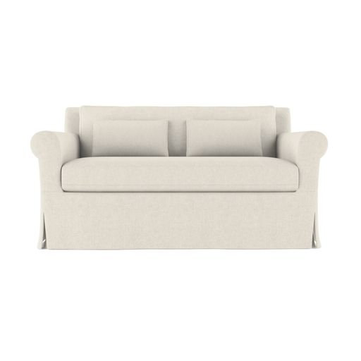 Ludlow Rolled-Arm Skirted Loveseat, 34" H x 60" W x 38" D, Box Weave Linen Alabaster, Weathered