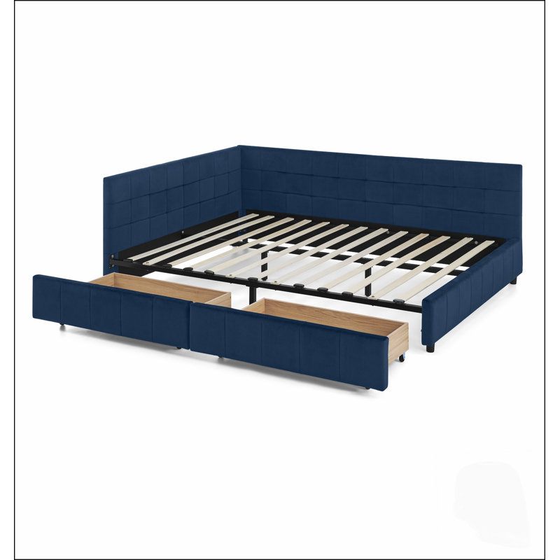 Cadre de lit capitonné en velours Queen Size avec rangement et dossier confortable, idéal pour la chambre et le salon