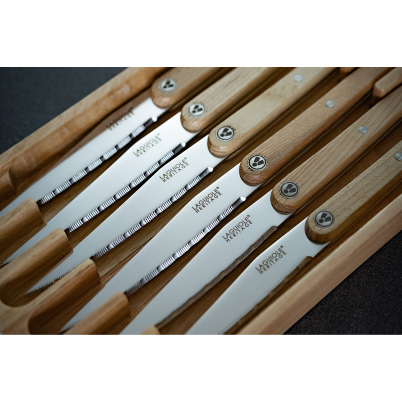Six-Piece Light Wood Handle Stainless Steel Steak Knife Set