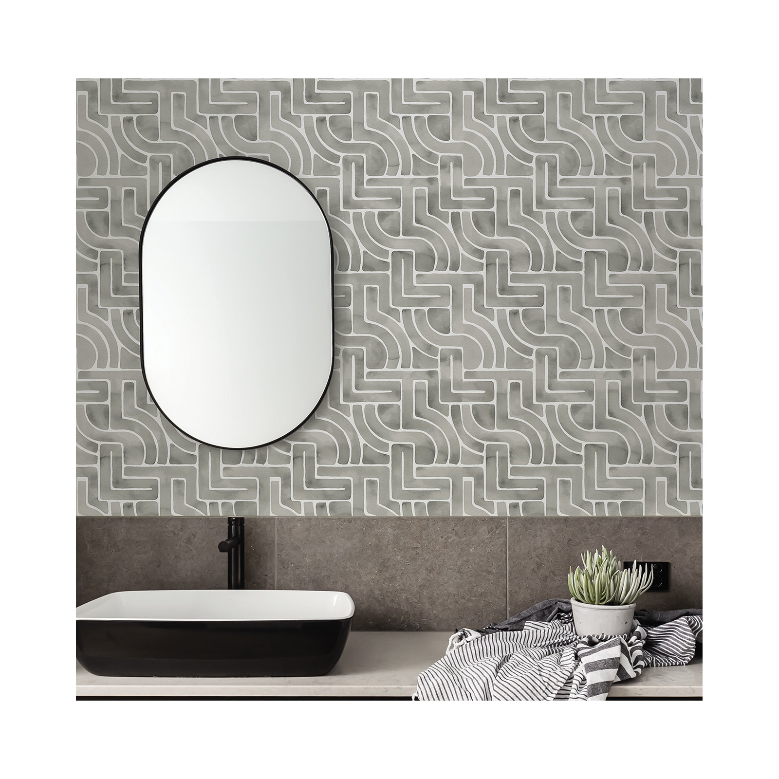 Modern Peel & Stick Geometric Wallpaper, Gray