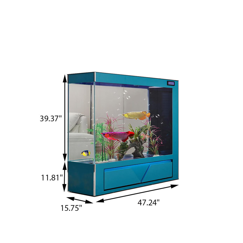 Aquarium en verre bleu 47,24 "avec filtration latérale, Bleu, 58,12 gallons (H 51,18 po x l 47,24 po x P 15,75 p