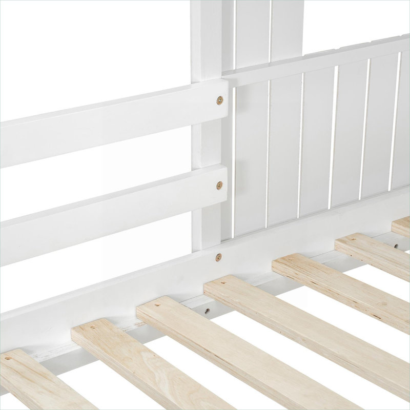 Lit mezzanine simple sur lit double en bois massif de style campagnard