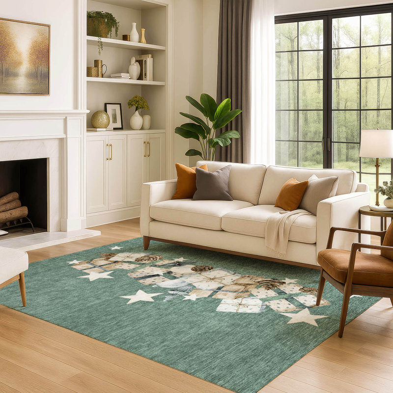 Premium Machine Washable Castillon AMF1825 Stars and Presents Holiday Rug, Rectangle 9' x 12'