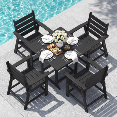 Bertille Outdoor Dining Set For 4, 5-piece All-weather Hdpe Patio Furniture Set With Square Table And Armchairs For Porch, Lawn & Poolside