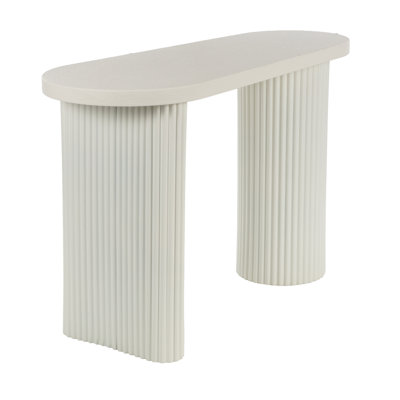 White Metal Handmade Oval Living Room Console Table with Ribbed Legs, 47" x 19" x 30"