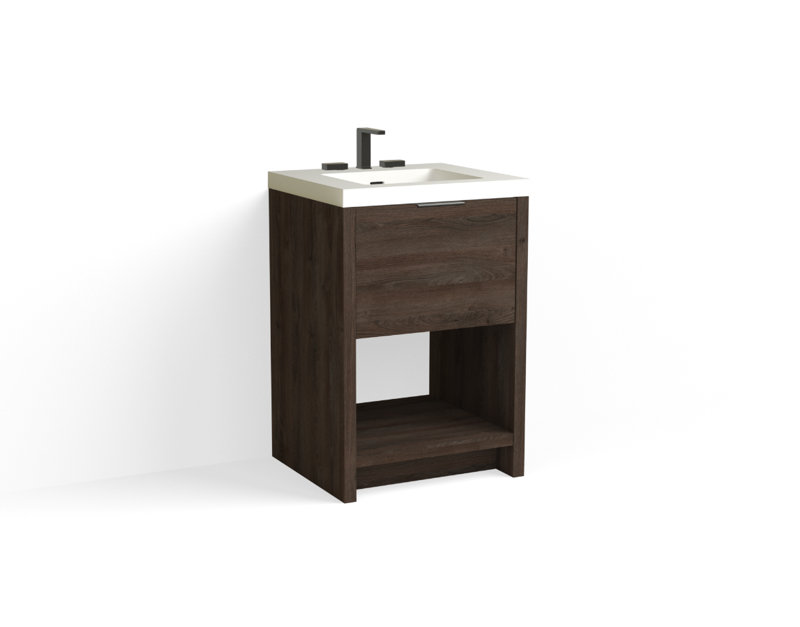Vista 24" W Freestanding Single Bathroom Vanity, White Matte, Biondo/Satin Nickel, 8" Widespread