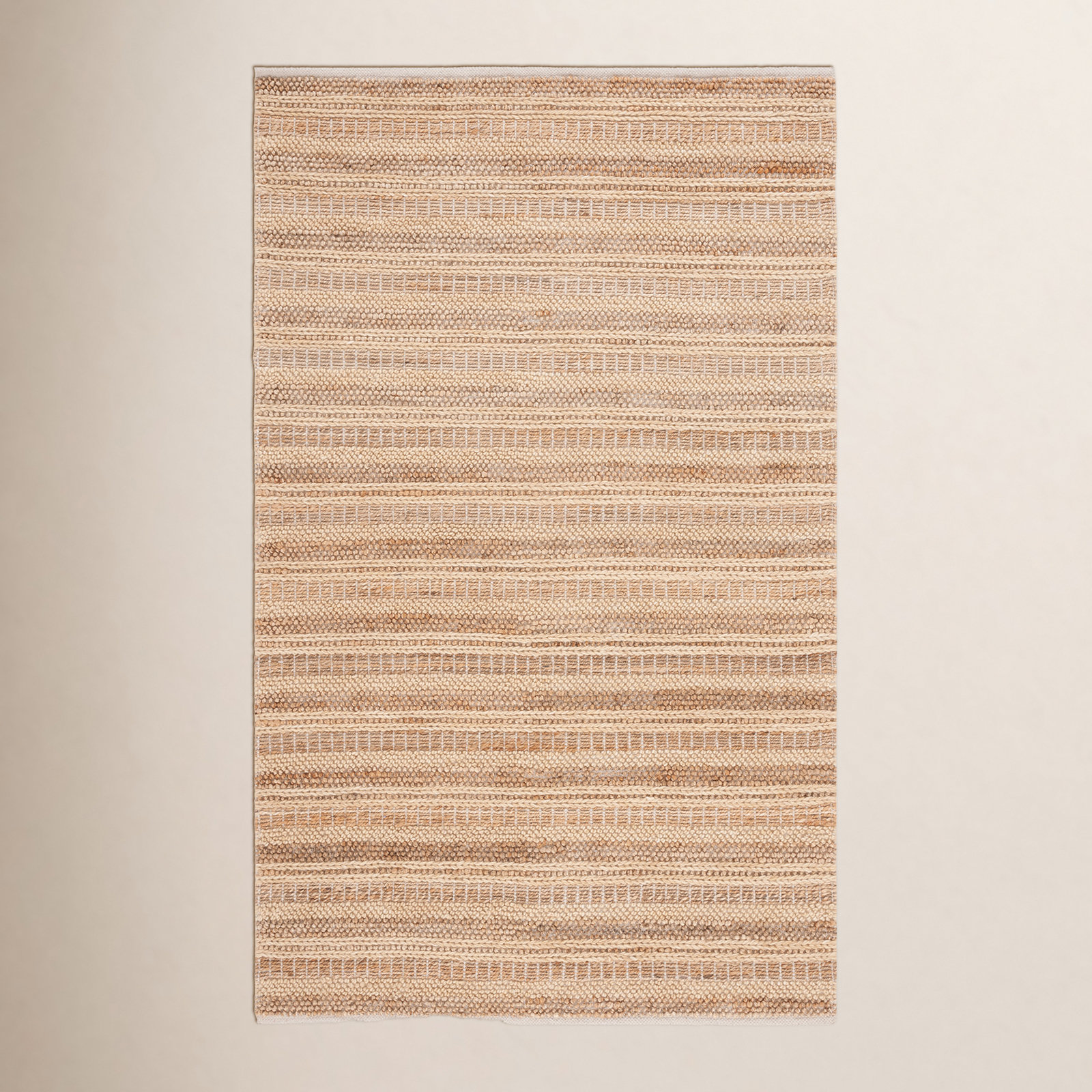 Brown Beige Hand-Woven Striped Wool Rug, Rectangle 4' x 6'