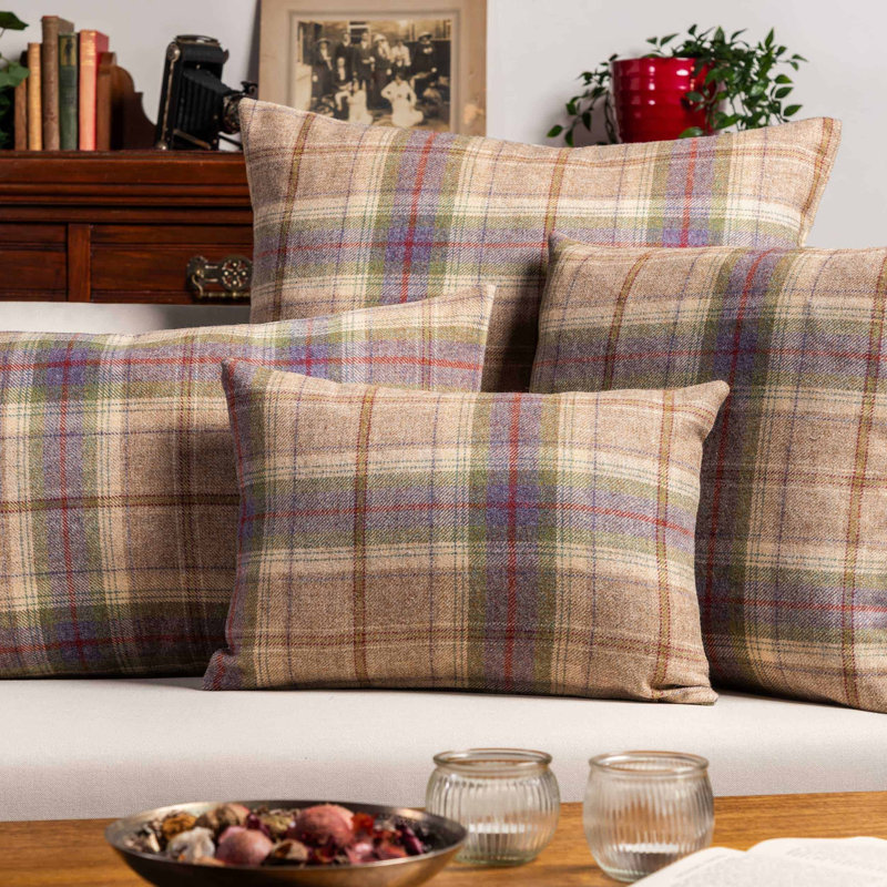 Glenmore Wool Check Cushion in Natural and Heather, 58x58cm, Cover only
