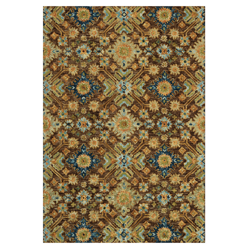 Tapis traditionnel brun crocheté à la main Tricity, Rectangle 8 pi x 10 pi