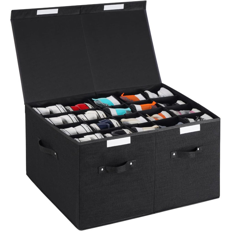 Large Stackable Shoe Organizer Box With Lid & Dividers