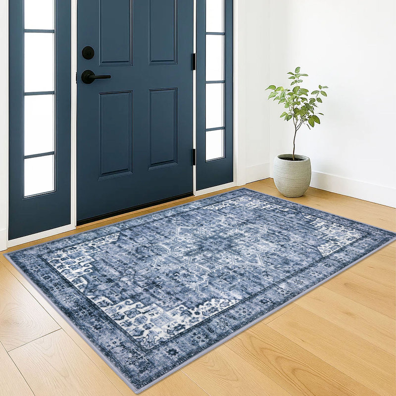 Soft Medallion Printed Rug With Non-Slip Backing Blue Area Rugs Living Room Bedroom Rugs, Rectangle 3' x 5'