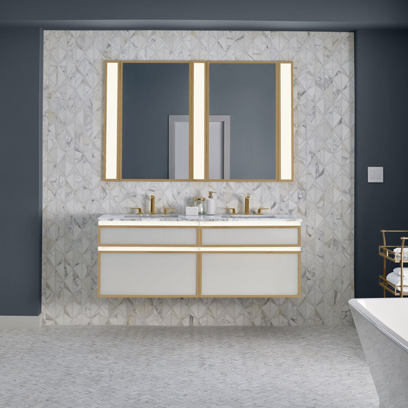 Profiles Modern & Contemporary Bathroom / Vanity Mirror, 39.25" x 23.125", Matte Gold