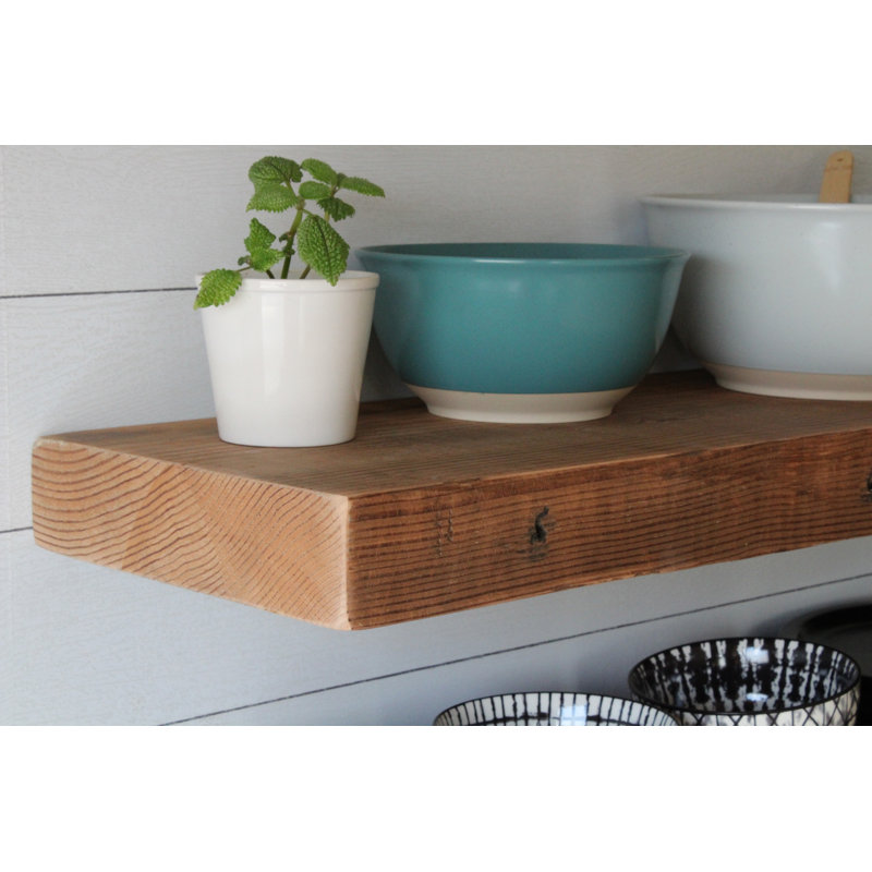 Reclaimed Barn Joist Deep Floating Shelves with Low Profile Brackets, Brown, 2.5" H x 36" W x 11" D