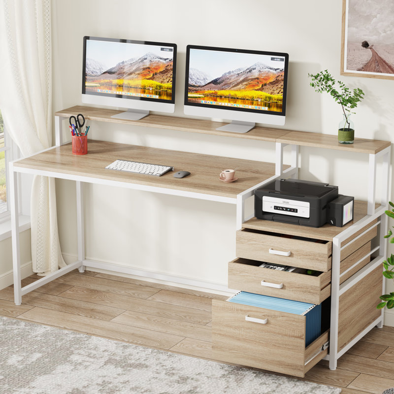 Stainless Steel Computer Desk, Natural/White
