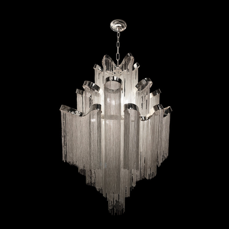 29" Modern Waterfall Chain Chandelier - Luxury Multi-Tier Stainless Steel Hanging Lighting for Foyer & Dining Room, Silver