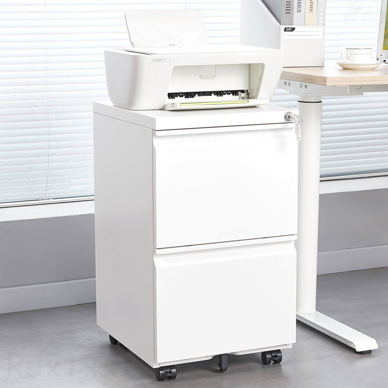 Office Storage Organizer Cabinet 2 Drawers File Cabinet With Secure Lock Metal Vertical File Cabinet With Wheels Mobile File Cabinet For Office Home Legal/Letter/A4 Size