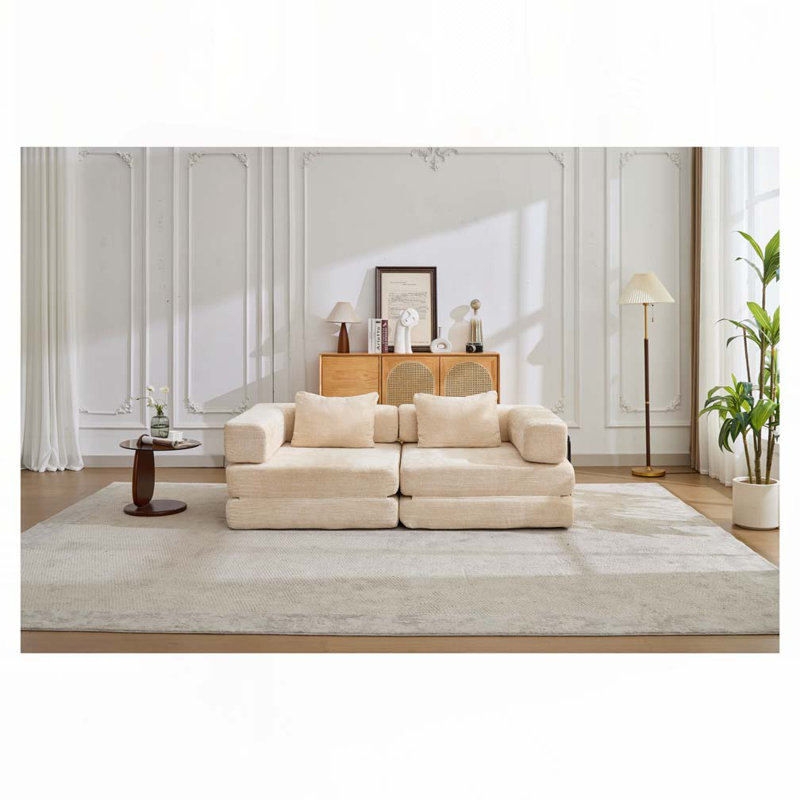Canapé-lit Chenille, H 24,8 po x l 79 po x P 39 po, Beige