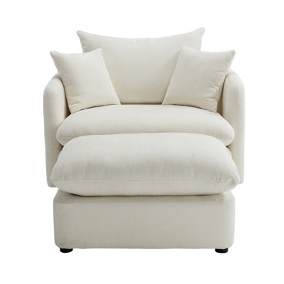 Comfortable Oversized Chenille Accent Chairs, Swivel Design For Living Room