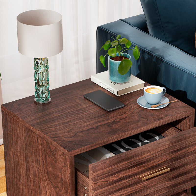 Sieglind Brown Night Stand, Bedside Table, Nightstands with Drawer Storage Bed Side Table End Table Large Modern Wood Wide Bedside Stand Mid Century Night Stands for Bedroom Living Room Sofa Couch Office