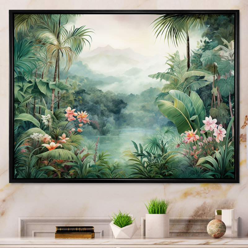Tropical Wilderness Escape III - Jungle, art mural, H 24 po x l 32 po x P 1 po, Cadre flottant noir