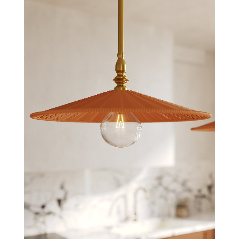 Luminaire suspendu en or brossé 18 po avec abat-jour en rotin naturel, Or brossé / rotin naturel