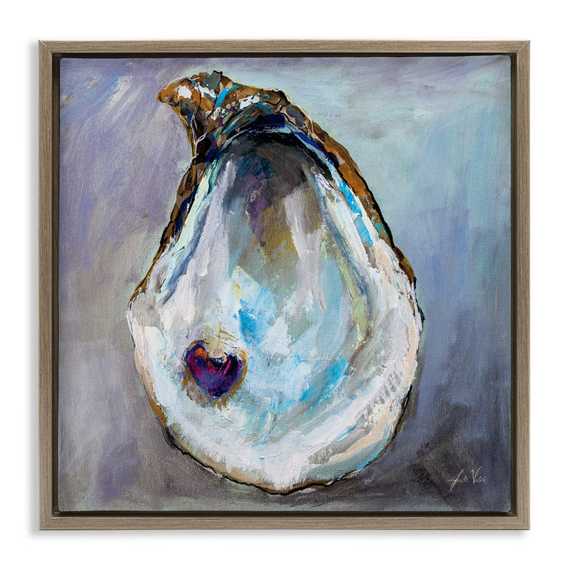 Oyster Shell with Pearl, Montalcino Elm Floater Frame, 25" H x 25" W