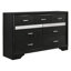 Ensemble de chambre à coucher Isadora noir pour lit simple, comprenant un lit avec panneau de rangement, une commode et une table de chevet.-347037332