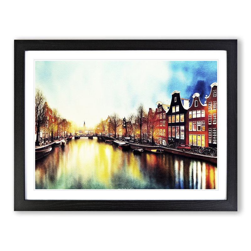 Amsterdam Canal Watercolour Vol.2 - Single Picture Frame Print, 25cm H x 34cm W x 2cm D, Black