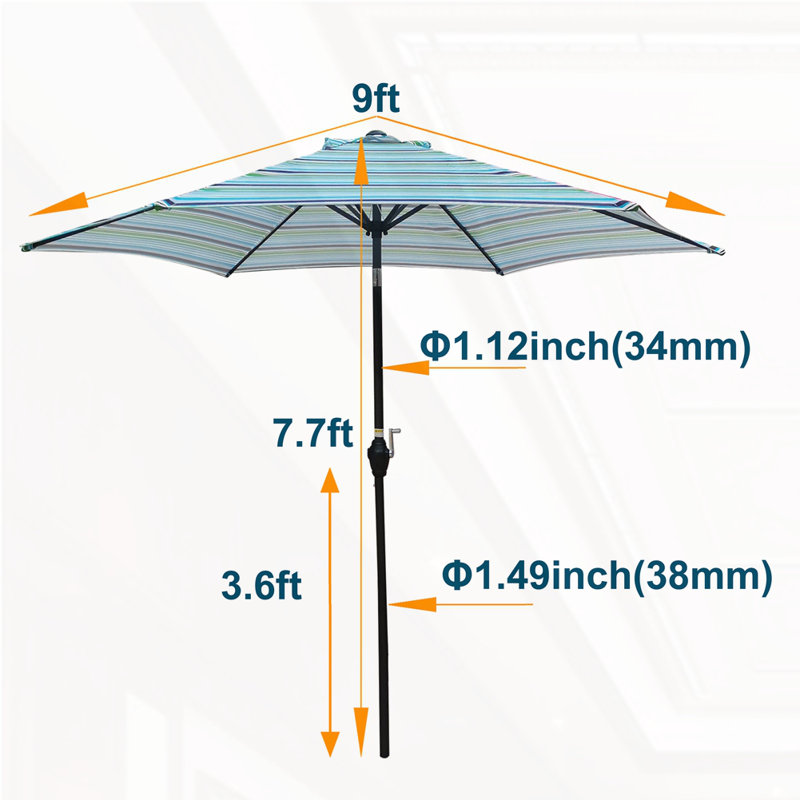 Parasols d'extérieur 9 pi pour patio, Rayures bleues
